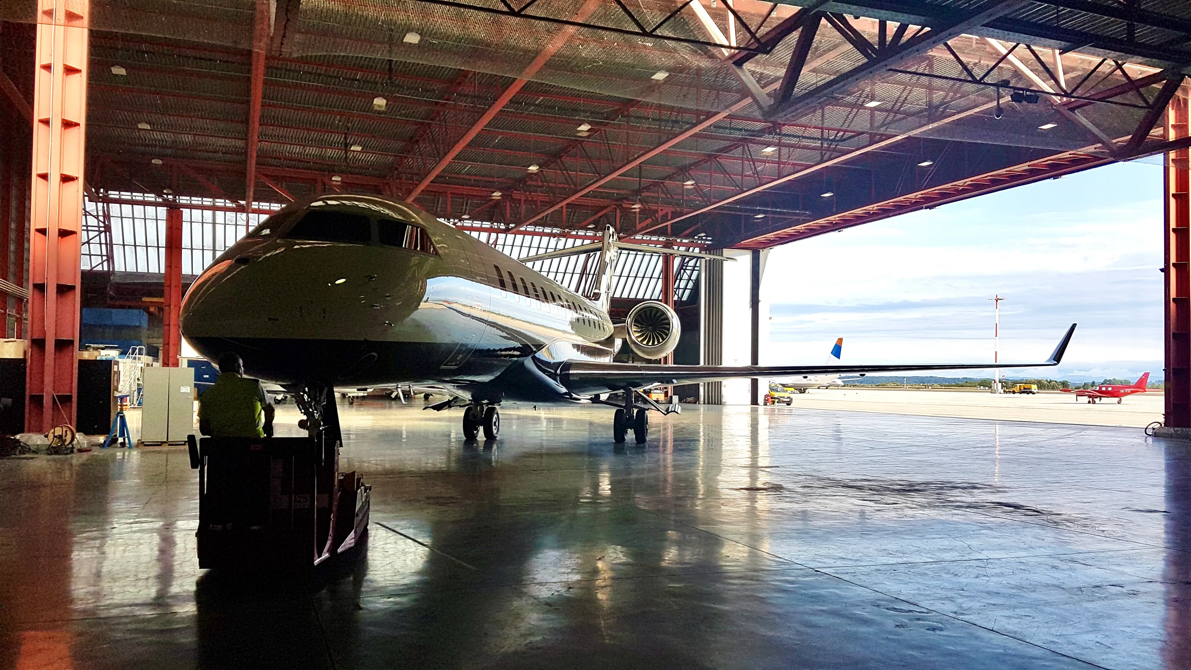 Technician performing aircraft maintenance